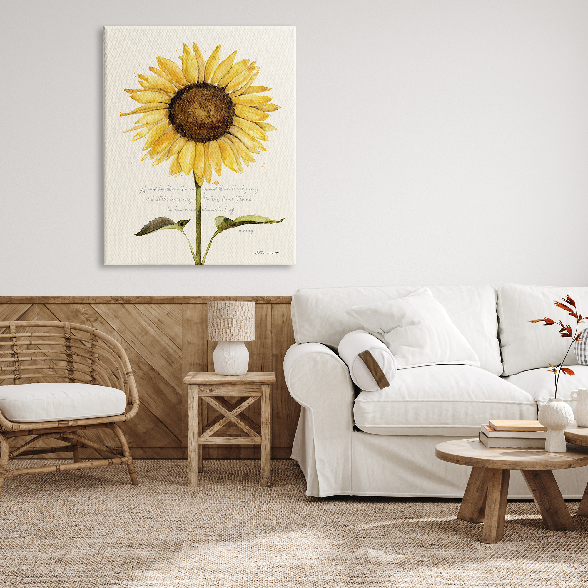 Stupell Industries Wind Has Blown Quoted Script Warm Sunflower Floral, 36 x 48, Design by Stephanie Workman Marrott