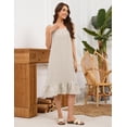 thumbnail image 4 of Fiophy 100% Linen Dress V Neck Pleated Button Front Sleeveless Wide Strap Summer Casual Ruffle Midi Summer Dresses, Flax,M, 4 of 9