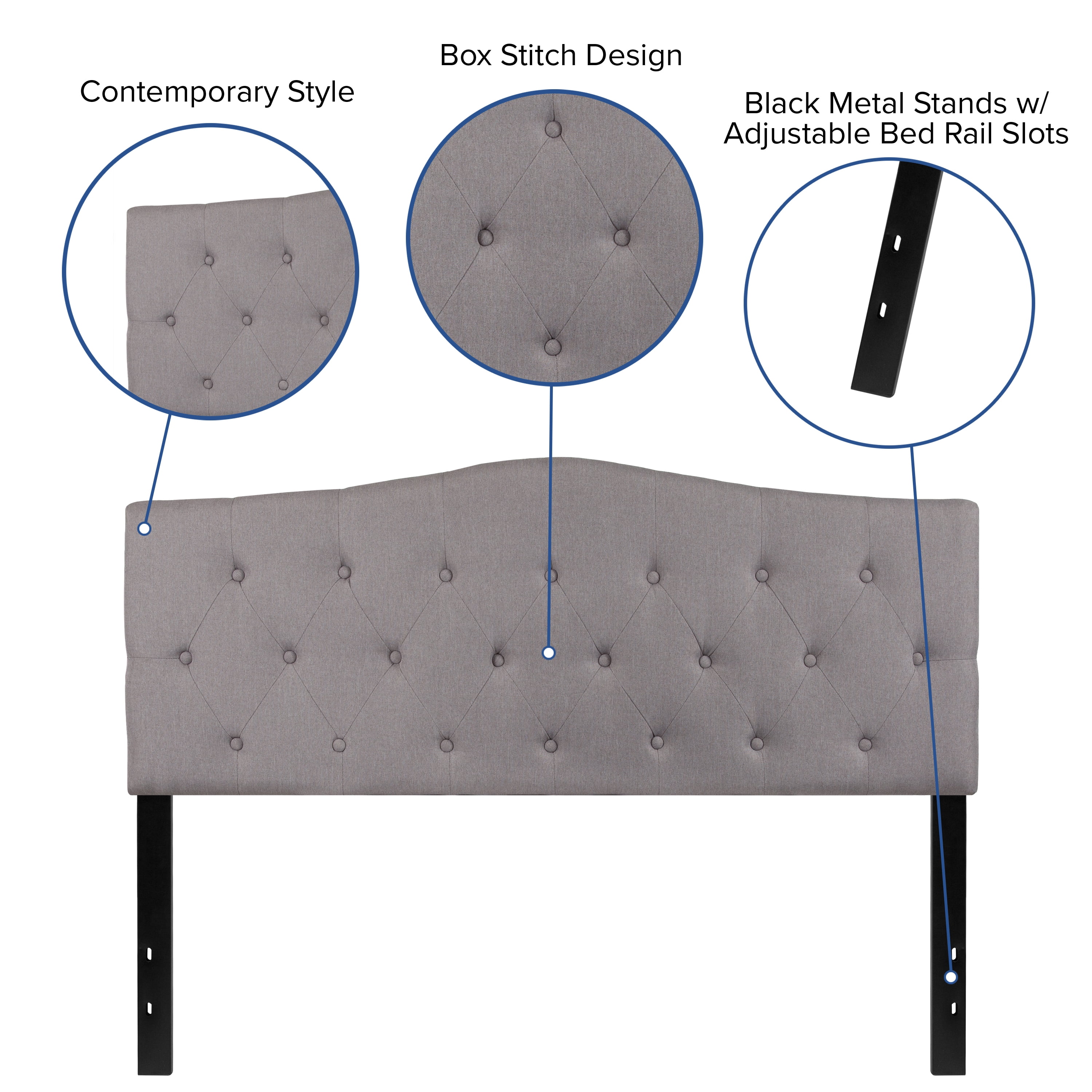 Flash Furniture Cambridge Tufted Upholstered Queen Size Headboard in Light Gray Fabric