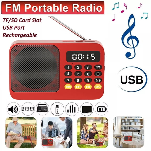 Rechargeable Digital Portable USB TF FM Radio Receiver Speaker MP3 Music Player