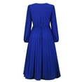 thumbnail image 6 of LEAVINGSUO Summer Dresses for Women Women's Summer Slim Pleated Belt Long Sleeve V-Neck A-Line Dress Blue S, 6 of 6