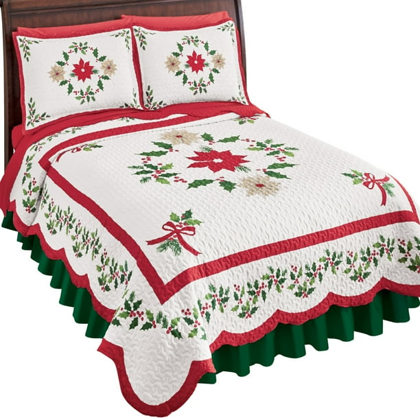 Collections Etc Christmas Evergeen Garland Quilt RED AND GREEN FULL/QUEEN