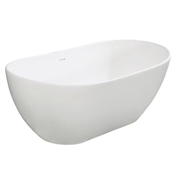 Kingston Brass VRTRS653224 65" Solid Surface Oval Double Slipper Freestanding Tub with Drain, Matte White