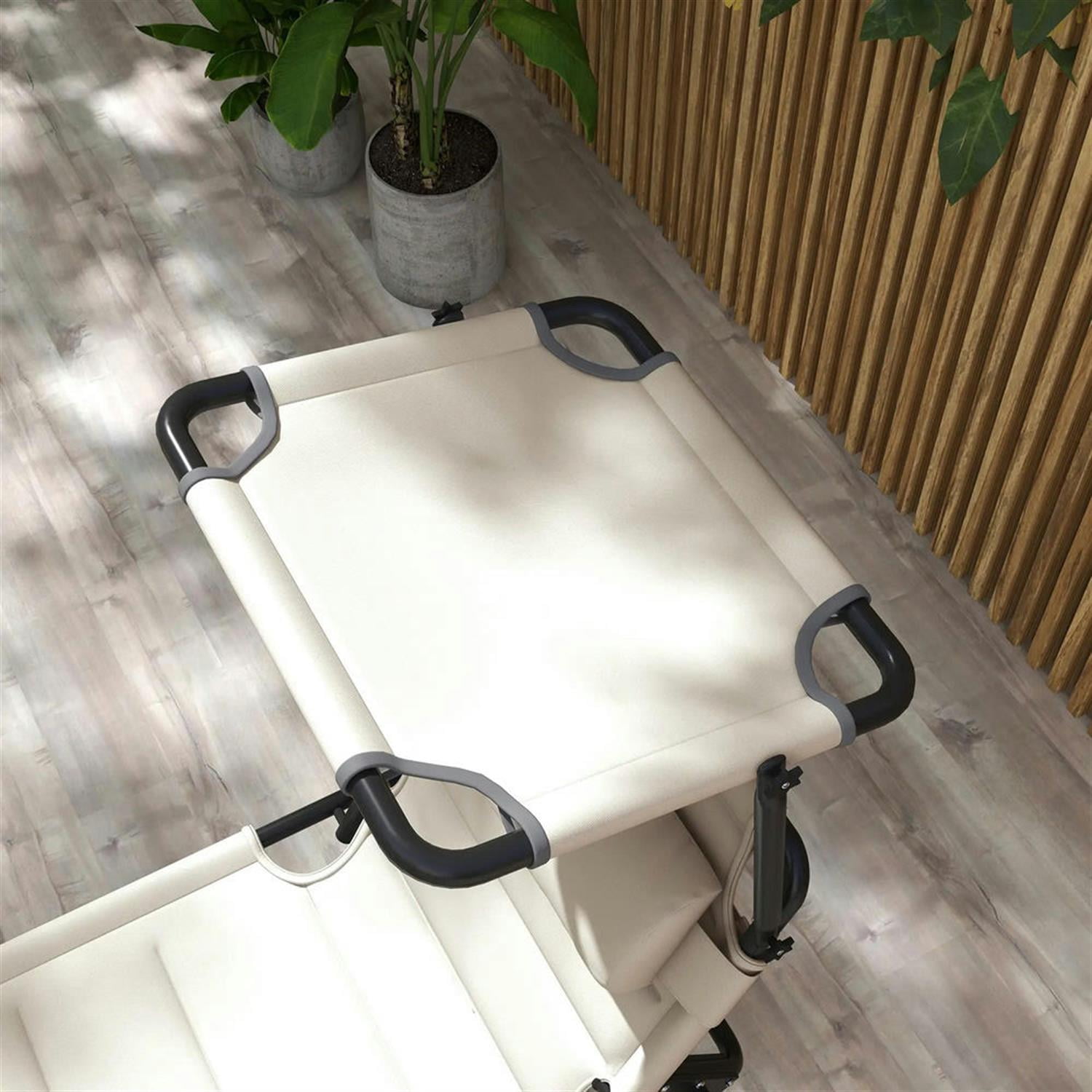 Demi Bonn 2-Piece Outdoor Folding Lounger Chair with 4-Position Backrest, Comfortable Cushions & Sun Canopy for Beach, Yard, Patio, White