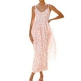 thumbnail image 2 of Womens 2025 Summer Maxi Dress Sleeveless Floral Smocked Boho Beach Long Dress Pink S, 2 of 9