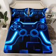 thumbnail image 2 of Kids Gamer Sheet Set Twin Size Black Blue Game Bedding Set For Boys Teens Girls Bedroom Decor Gaming Ombre Bed Sheets Neon Geometric Square Grid Bed Sheet Set 3 Piece,Soft, 2 of 6