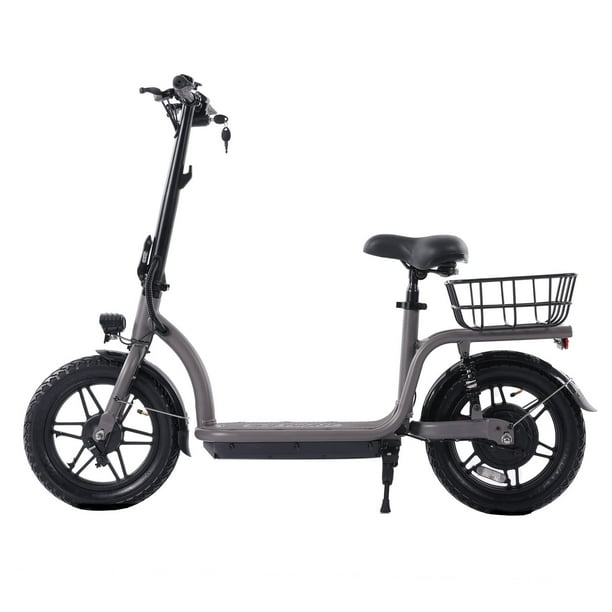 GOTRAX CAMPUS Scooter Eléctrico con Asiento para Viajeros Adultos, 400W y 17 Millas de Alcance y Scooter Plegable de 20 Mph con Neumático de 14, Bicicleta Eléctrica con Cesta de Transporte Negra