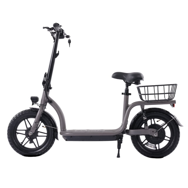 GOTRAX CAMPUS Scooter Eléctrico con Asiento para Viajeros Adultos, 400W y 17 Millas de Alcance y Scooter Plegable de 20 Mph con Neumático de 14, Bicicleta Eléctrica con Cesta de Transporte Negra