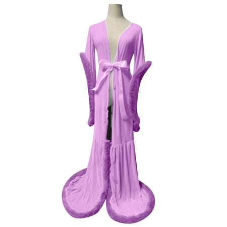 Yuhangmm Women Fashion Sexy Robe Long Lingerie Nightgown Bathrobe Sleepwear Feather Nighties For Women Vintage Women Nightwear for Women Sexy Hot Long