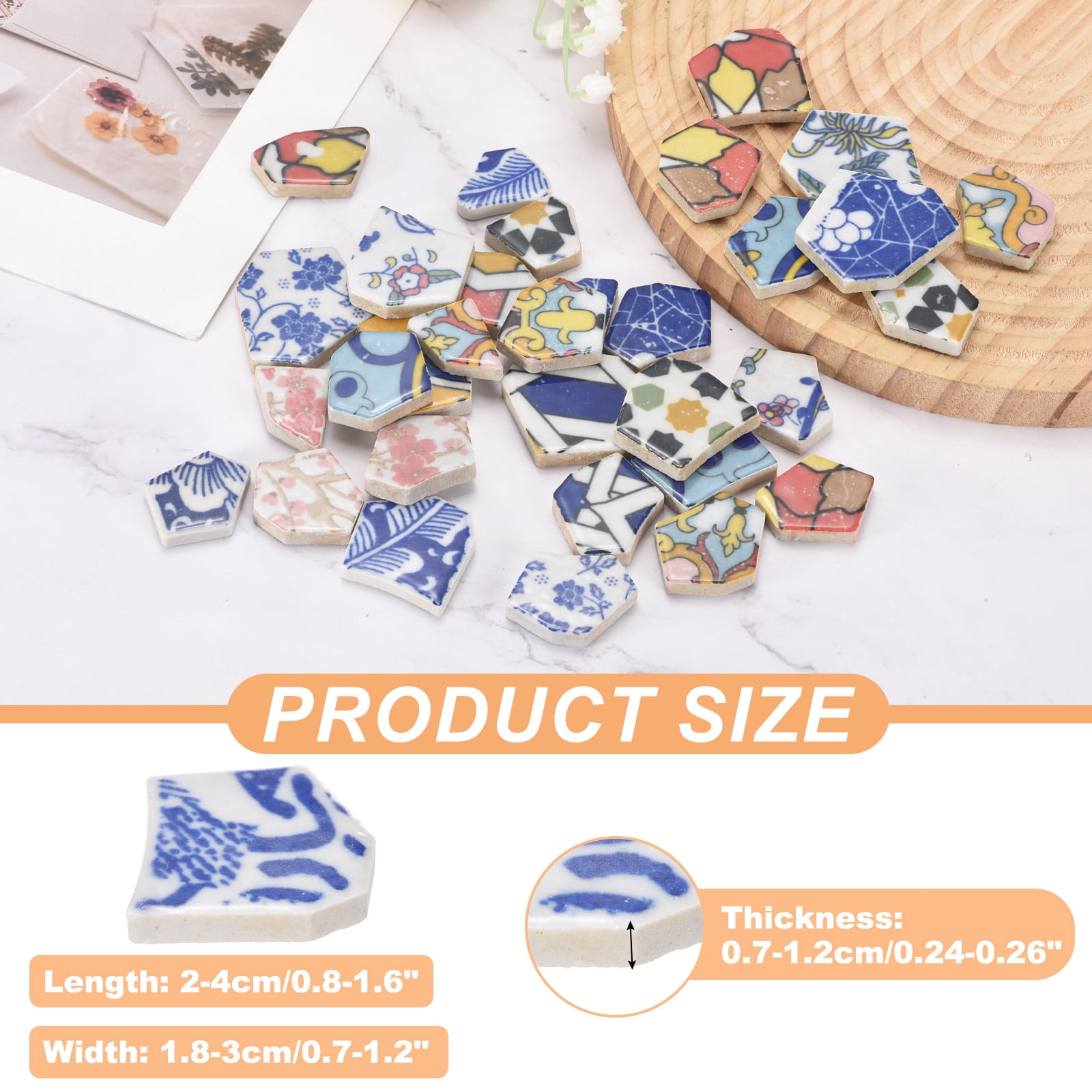 Uxcell Irregular Ceramic Mosaic Tiles, 500g/1.1lb Broken Porcelain Mosaic Tiles Bulk Irregular Glazed for DIY Art Craft Making Home Decor, Blue/Pink Multi