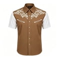thumbnail image 3 of KHONTS Western Cowboy Shirts for Boys Kids Collared Button down Short Sleeve Tops Summer Vacation Tees,Size 6-15 Years Brown M, 3 of 4