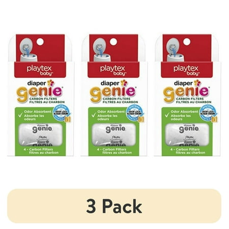(3 pack) Playtex Baby Diaper Genie Carbon Filter Refill for Diaper Pails, 4 Carbon Filters, Plastic, Infant