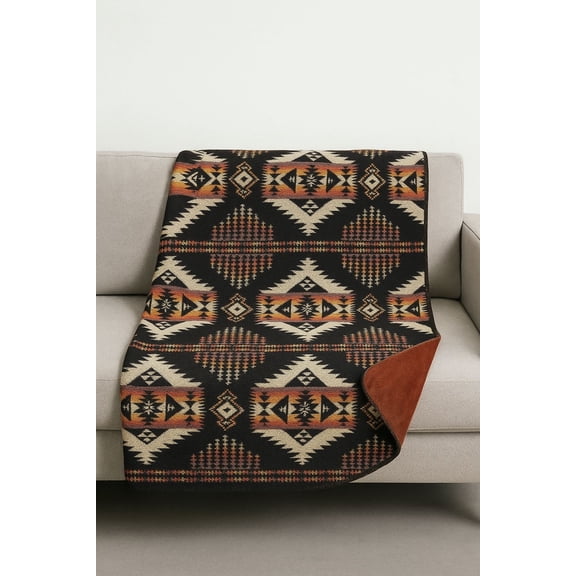Printed Sherpa With Solid Arctic Fleece Throw Blanket – 60 × 72 Inch ,Black xBrown