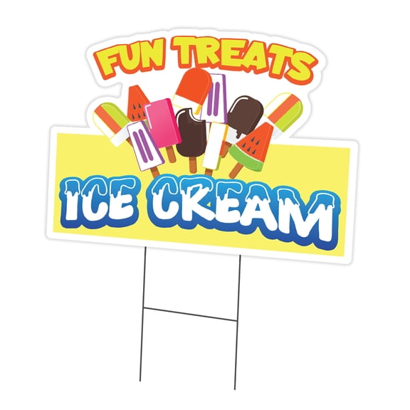 Fun Treats Ice Cream 18" x 24" Yard Sign & Stake | Advertise Your Business | Stake Included Image On Front Only | Made in The USA