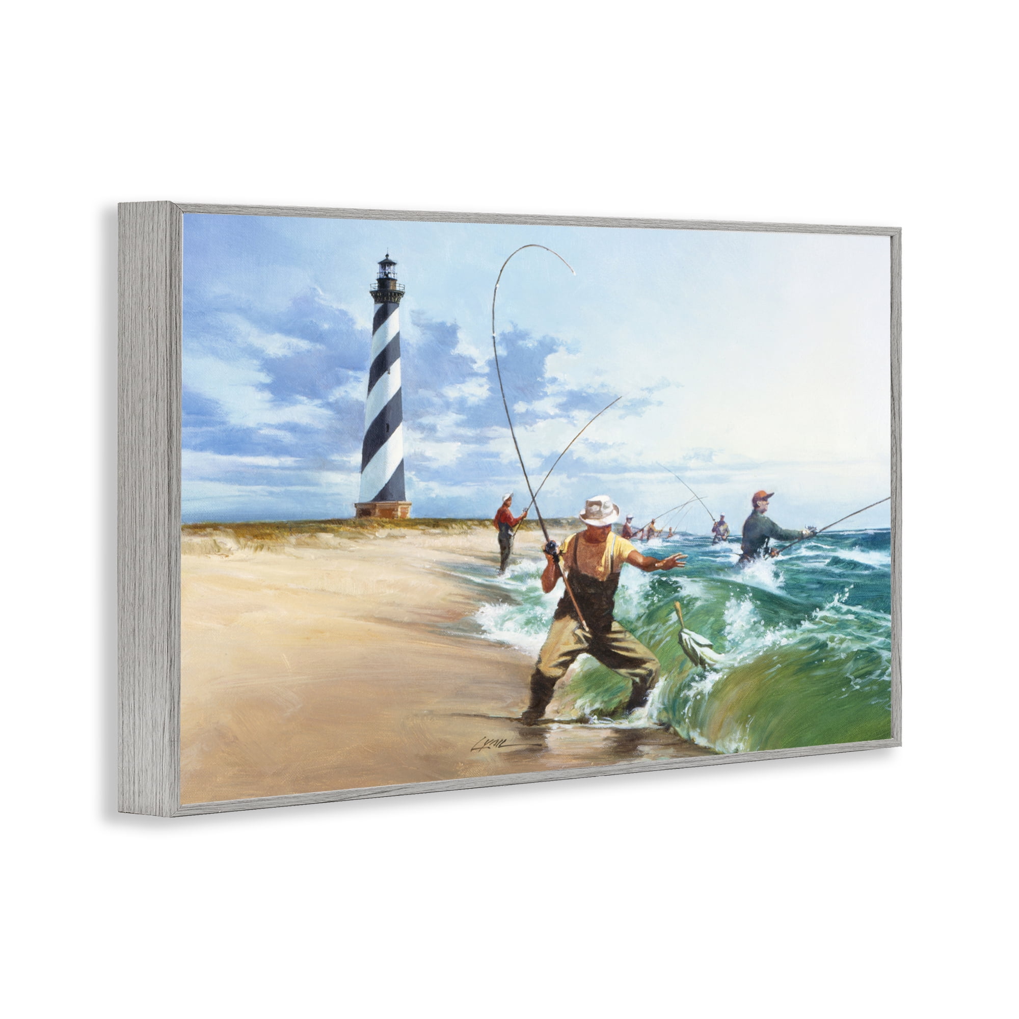 Cape Hatteras Fishermen Gray Framed Giclee Art, design by Wind River Studios