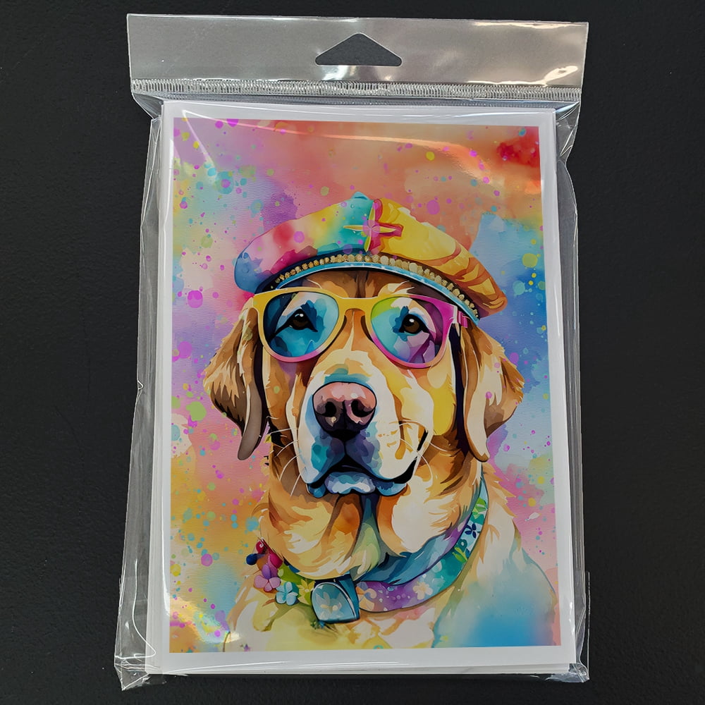 Yellow Labrador Hippie Dawg Greeting Cards Pack of 8 7 in x 5 in