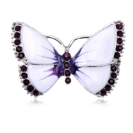 Enameled Butterfly Pin - Painted Enamel Purple Crystal Rhinestone Butterfly Fashion Jewelry Pin Brooch