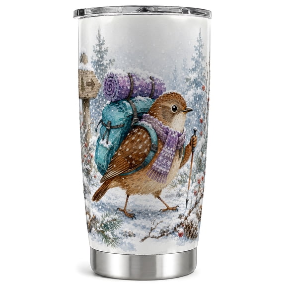 Winter Hiking Bird Tumbler 20oz, Hiking Tumbler, Stainless Steel Travel Cup