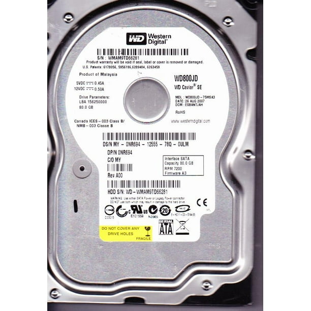 WD800JD75MSA3, DCM ESBANTJAH, Western Digital 80GB SATA 3.5 Hard Drive