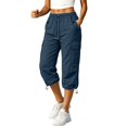 thumbnail image 2 of Women's Capri Cargo Pants, Elastic Waist Cropped Hiking Pants for Women, Lightweight Quick Dry Jogger Trousers with Multi Utility Pockets, Adjustable Capri Length Streetwear Travel Pants Navy XXL, 2 of 8