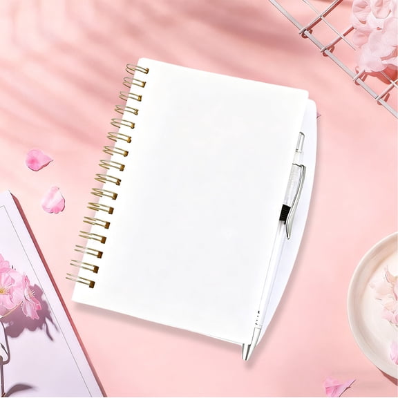A5 Spiral Notebook, 160 Pages Wide Ruled Journal with Frosted PP Hardcover, Double-Wire Binding, Pen Included