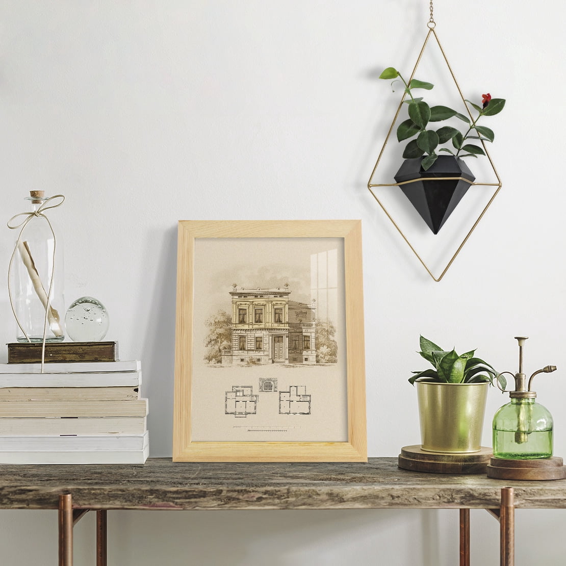 Estate and Plan III -Framed Print w/glass-Natural Wood