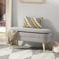thumbnail image 3 of DecMode Polyester Rounded Upholstered Boucle Storage Bench with Tapered Wood Legs, Gray, 3 of 16