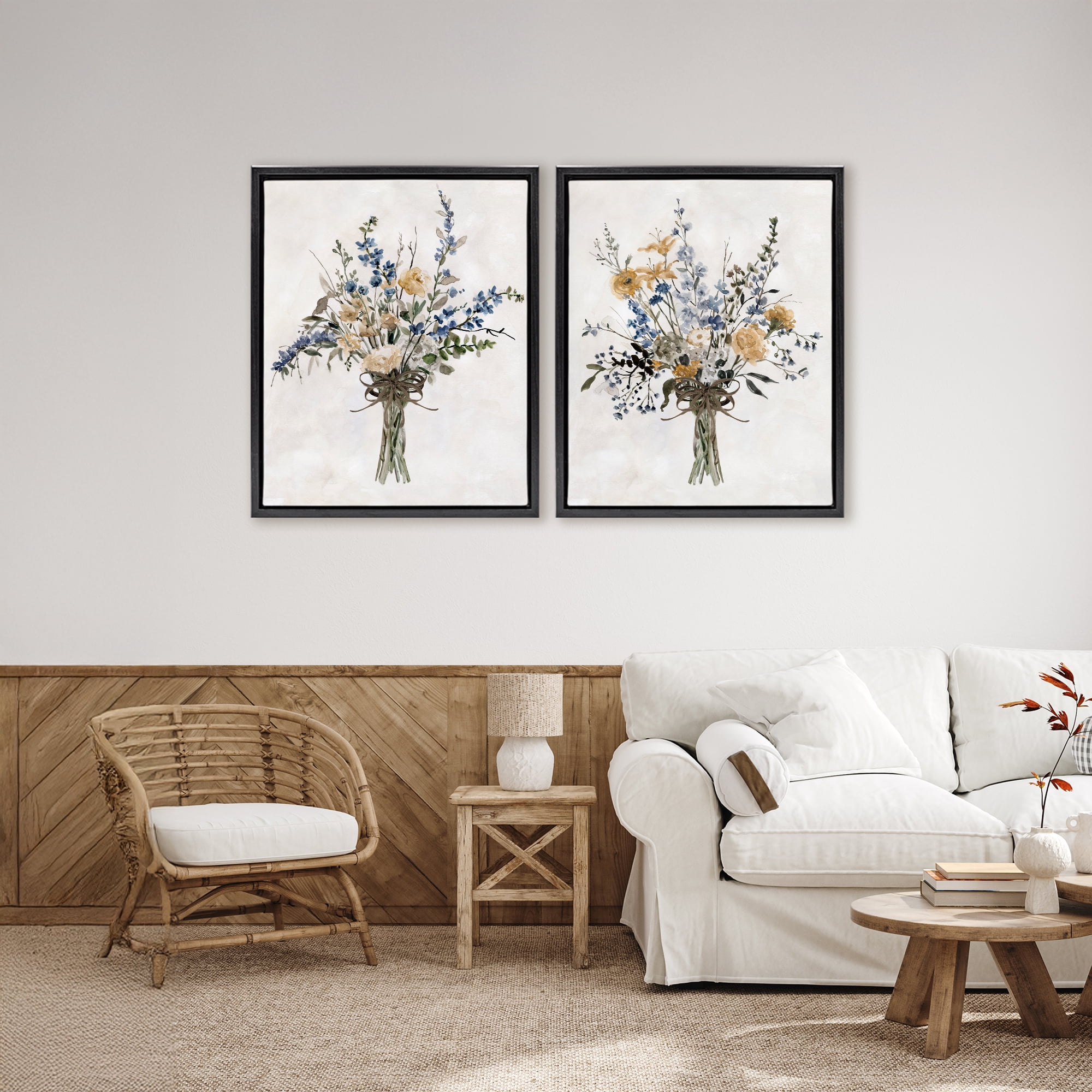Stupell Industries Bushels of Herbs 2 Piece Black Framed Floater Canvas Set, design by Carol Robinson