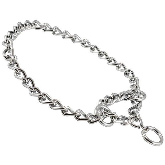 Single Chain Martingale Metal Dog Semi Choke Collar Chrome 8 Sizes (4mm Link: 20" Closed-22" Open)