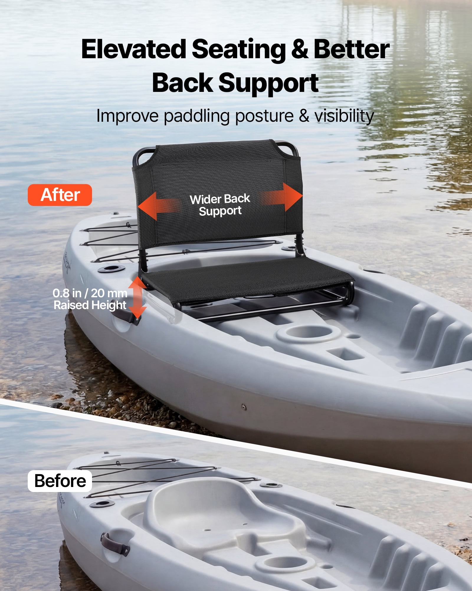 VEVOR Kayak Seat, 1 Pack 0.8" Raised Height, Foldable Seat with Back Support, Replacement Upgrade for Tamarack, Tahoma, Tioga, Spitfire, Kenai & Daylite, Sit-on-Top/Fishing/Inflatable Kayak & Rowboat