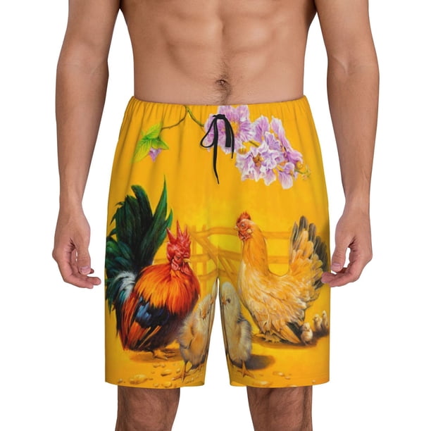 Balery The Chicken Family Pantalones cortos de pijama de punto de algodón para hombre con cinturilla y bolsillos-Medium