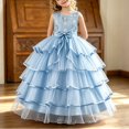 thumbnail image 7 of Girls Princess Dresses Floor Length Embroidery Flower Trendy Bow Detail Sleeveless Ruched Layered Tulle Gown for Flower Girl Wedding Party Birthday Sky Blue 7-8Years, 7 of 7