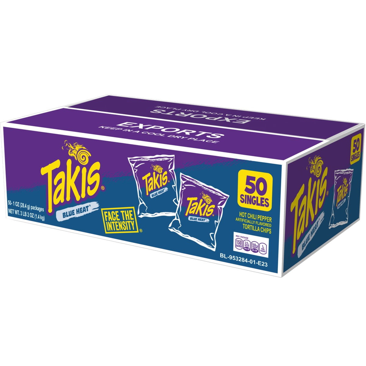 Takis Blue Heat Tortilla Chips, Hot Chili Pepper, 1 oz, 50 ct