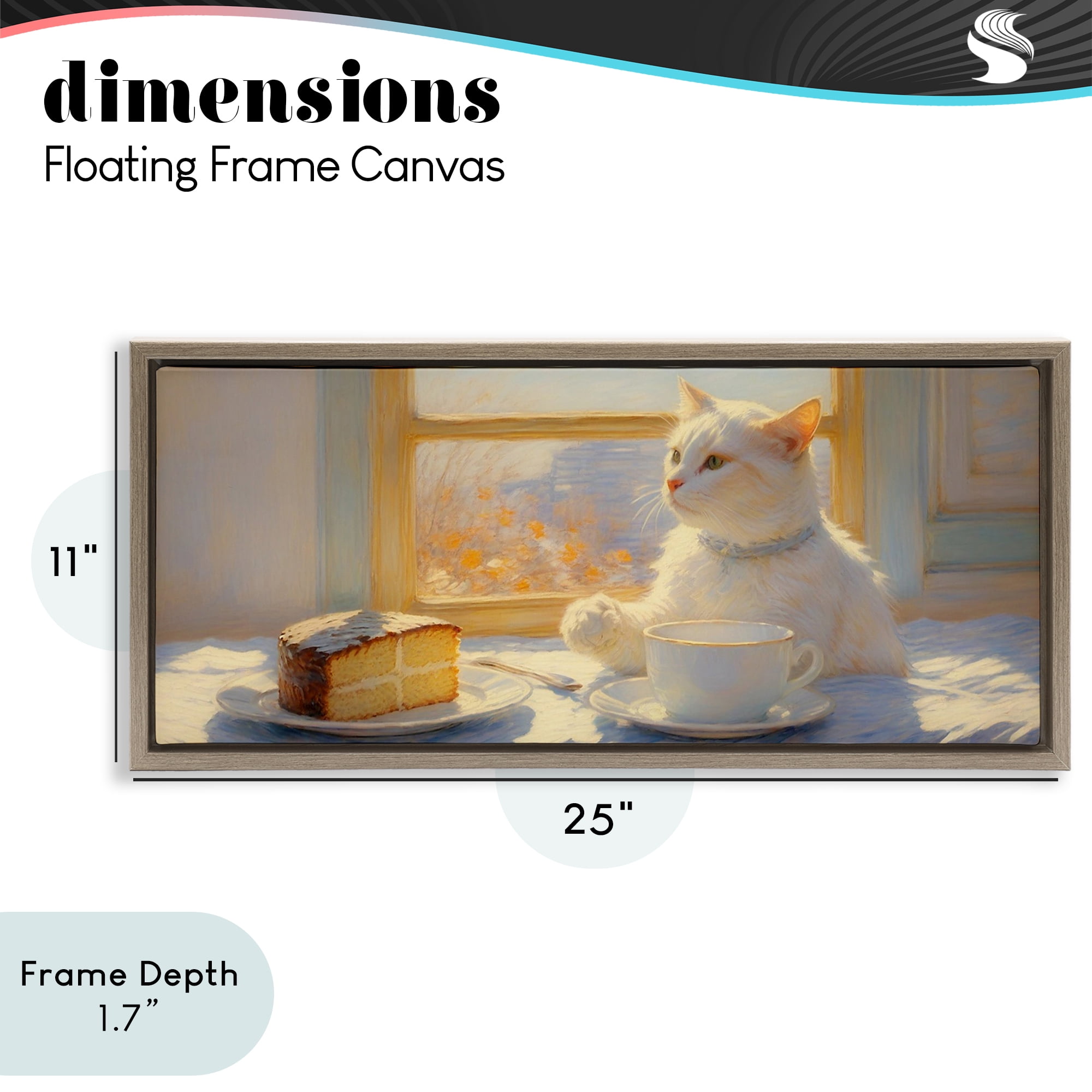 Stupell Industries Sunlit Tea Party Cat Brown Framed Floater Canvas Wall Art, design by Angie Hawke