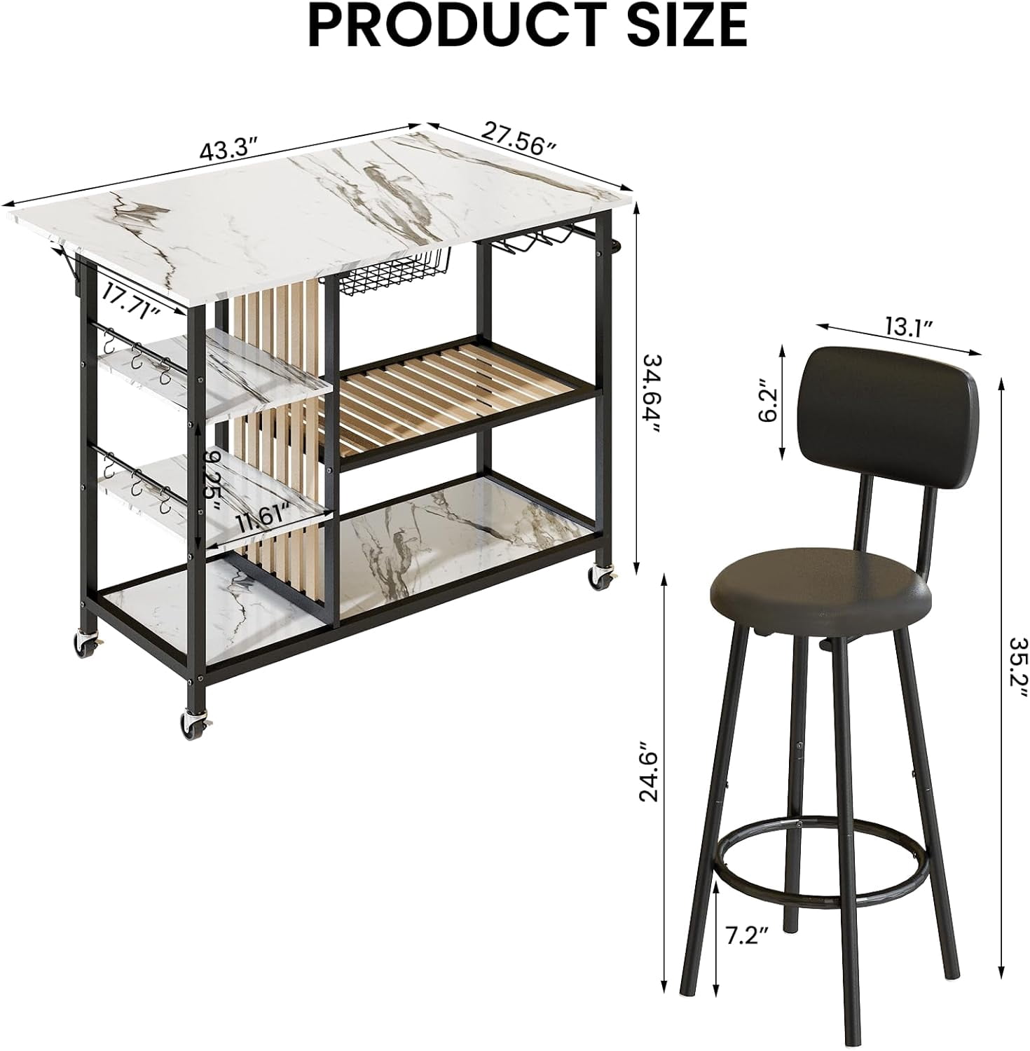 Lamerge 2 Person Folding Dining Table Set with Wheels and Wine Rack, White
