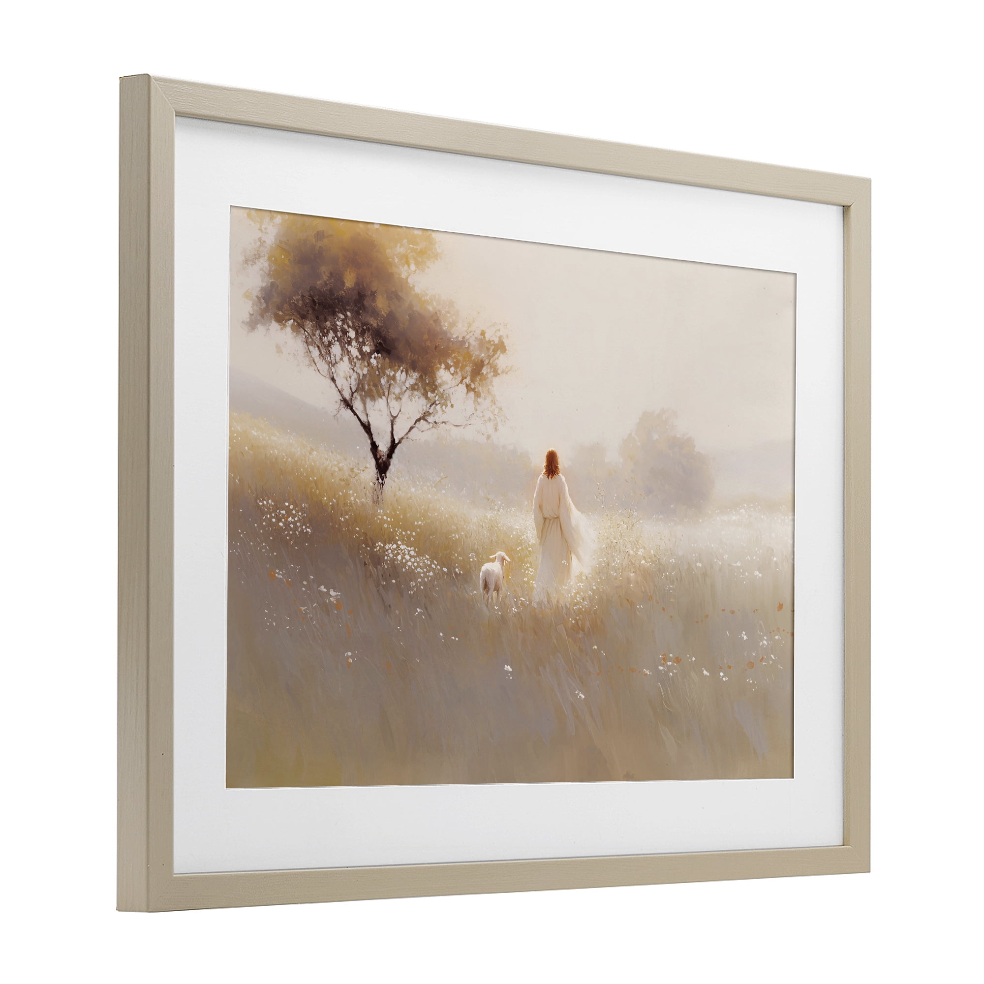 Stupell Industries Spiritual Shepherd & Lamb Birch Framed Print Under Glass, design by Jacky Ngan