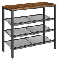 HOOBRO Shoe Rack for Entryway, 4-Tier Shoe Organizer with Adjustable Mesh Shelves, 12-16 Pairs of Shoes, Spacious Floor Mount, Metal, Industrial, Shoe Shelf for Closet, Rustic Brown BF42XJ01