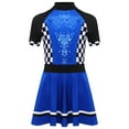 thumbnail image 4 of Aislor Girls Race Car Driver Jumpsuit Glitter Racer Checkerboard Printed Sequins Tutu Dress Royal Blue 8, 4 of 7