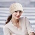 thumbnail image 3 of Gorro de esquí de lana tejido con orejeras de piel para mujer y niña, gorro de boina cálido para invierno, gorros de lana tejidos, 3 of 5