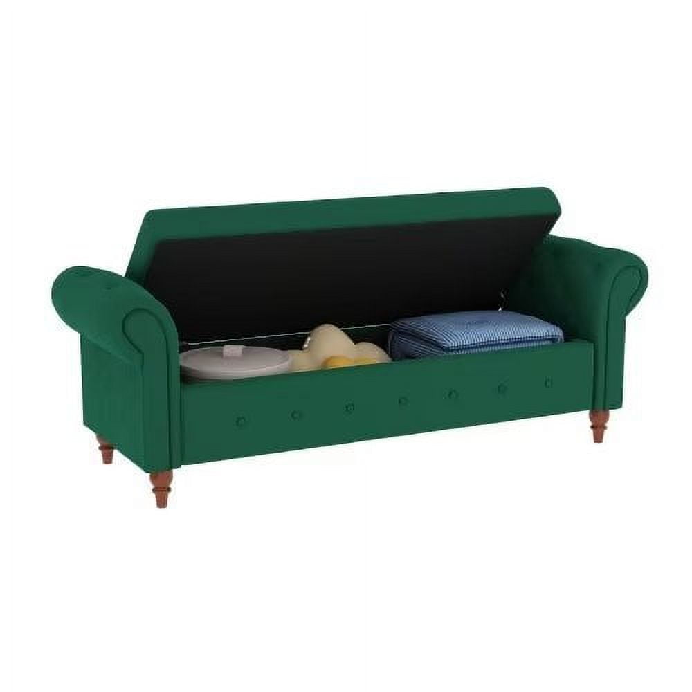 63" Storage Ottoman Bench, End of Bed Button Tufted Ottoman Bench, Rolled Armed Ottoman Couch Long Bench for Bedroom, Living Room, End of Bed, Hallway, DARK GREEN