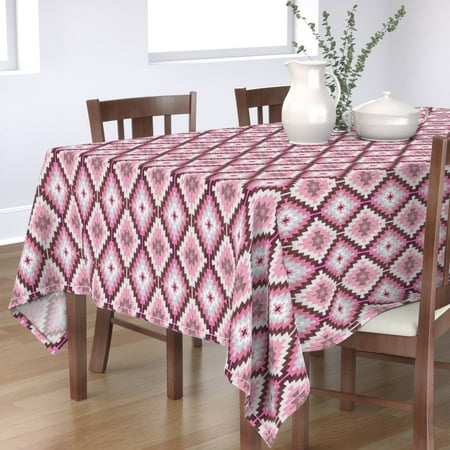 

Cotton Sateen Tablecloth 70 Square - Kilim Pink Brown Moroccan Bohemian Print Custom Table Linens by Spoonflower