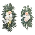 thumbnail image 2 of GUOOL 2 Pieces Wedding Arch Flowers Green Leaves Faux Flower Swag Handmade Rustic Welcome Sign Decoration for Wall Reception Window White, 2 of 9