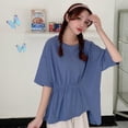 thumbnail image 2 of Camiseta casual de mujer con cuello redondo, media manga, blusa suelta irregular para chica superior sidaley AP001742-12, 2 of 7