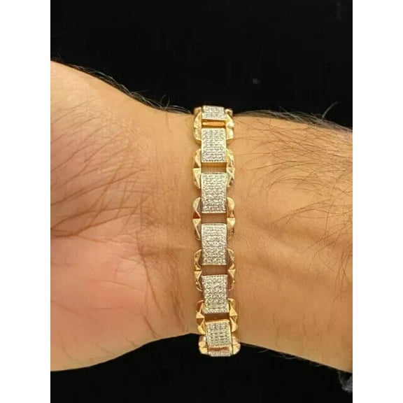 Sparkle Jewels Round White Cubic Zirconia Men's Tennis Bracelet 14K Yellow Gold Finish