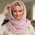 thumbnail image 2 of HJYCHN Womens Hats Stylish Knit Hat with Integrated Scarf Winter Warm Earflap Cap for Casual and Daily Wear Womens Winter Hat Light Pink One Size, 2 of 4