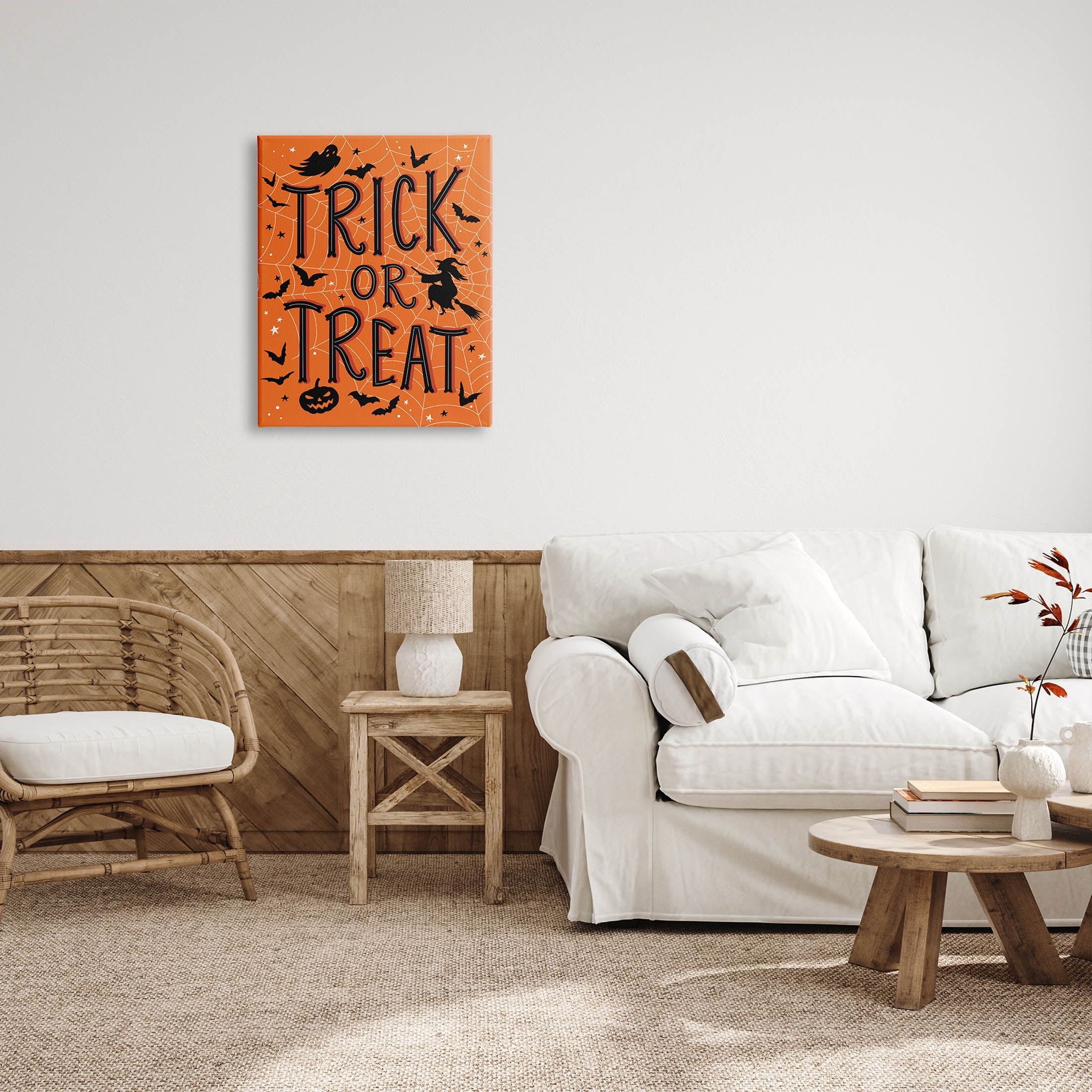Stupell Industries Trick Or Treat Spider Web Graphic Art Gallery Wrapped Canvas Print Wall Art, Design by Nina Seven