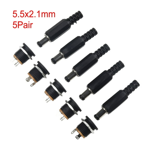 Socket DC Power Plug 5 Pair 1A-5A Mount Nut Quick Connect Replacement Black Connector Male Female Socket Panel