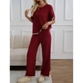 thumbnail image 4 of SWSMCLT Women's Baggy 2 Piece Outfit Autumn Crew Neck Date Breathable Comfy Matching Set Billowy Matching Outfit Burgundy Small, 4 of 5