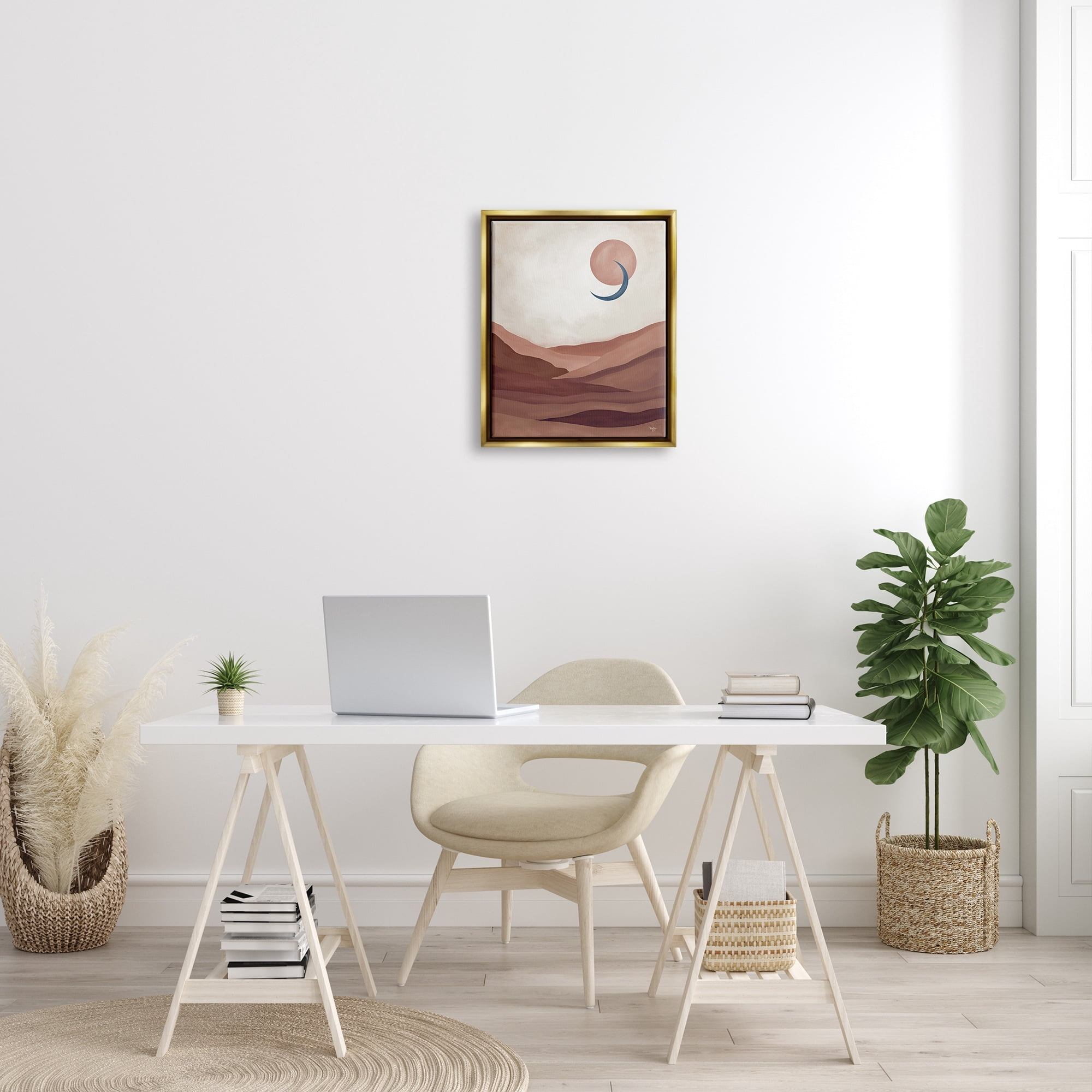 Stupell Industries Abstract Desert Dunes Sun Moon Overlapping Shapes Painting Metallic Gold Floating Framed Canvas Print Wall Art, Design by Mollie B.