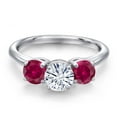 thumbnail image 3 of Gem Stone King 925 Sterling Silver White Moissanite and Red Created Ruby Engagement Ring for Women | 2.00 Cttw | Round 6MM | Gemstone Birthstone | Size 7, 3 of 7